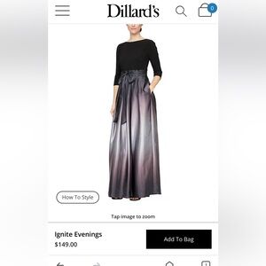 Boat Neck 3/4 Sleeve Belted Bow Detail Ombre Satin Pleated Ball Gown